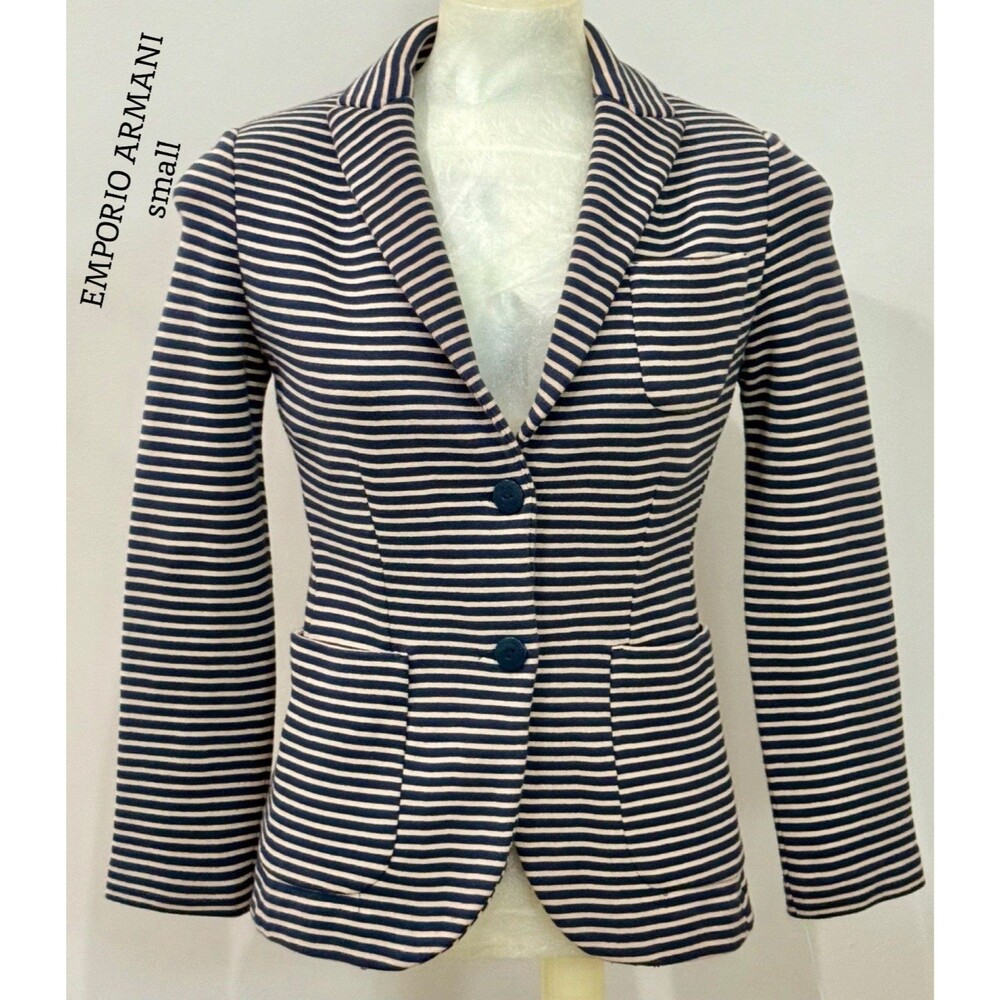 New Gorgeous Emporio Armani Women's Navy Striped Blazer 3 Pockets Size Small